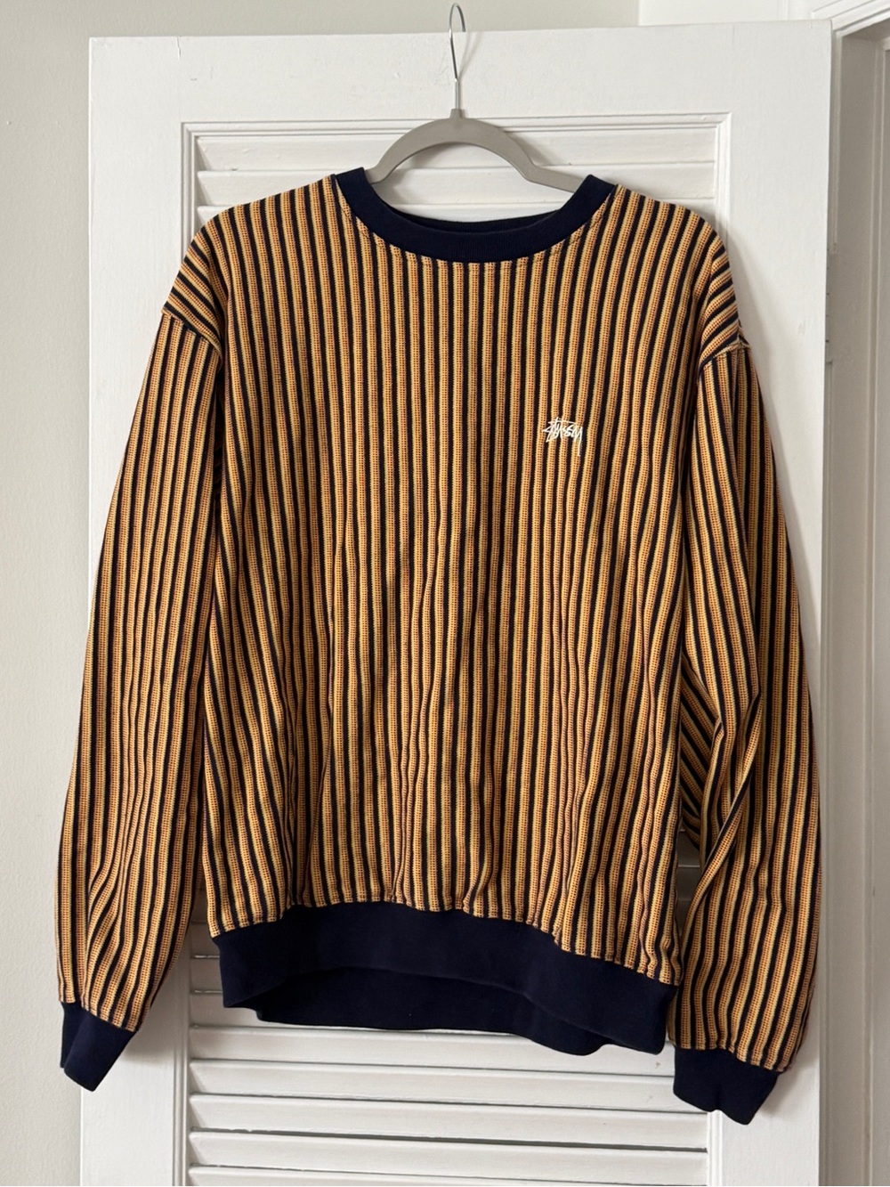 Stussy Textured Stripe Crewneck Sweatshirt - Size L
